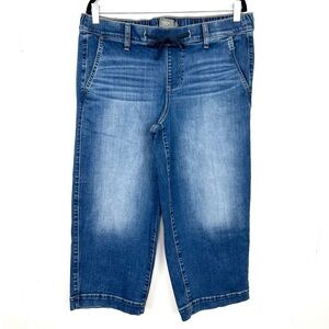 Torrid Wide Leg Crop Jeans Size 0X / 14W Drawstring Elastic Waist Dark Wash